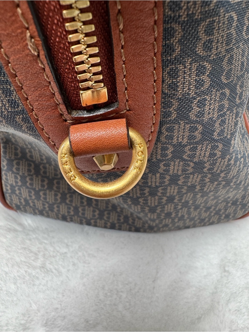 Beanpole Bourke Brown Canvas Monogram Satchel with Tan Leather Trim - Picture 9 of 14